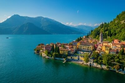 Varenna,,Como,Lake.,Aerial,Panoramic,View,Of,Town,Surrounded,By